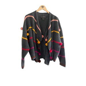 Vintage Escada 1980's Sweater with Colorful Pom Poms Margaretha Ley - 42